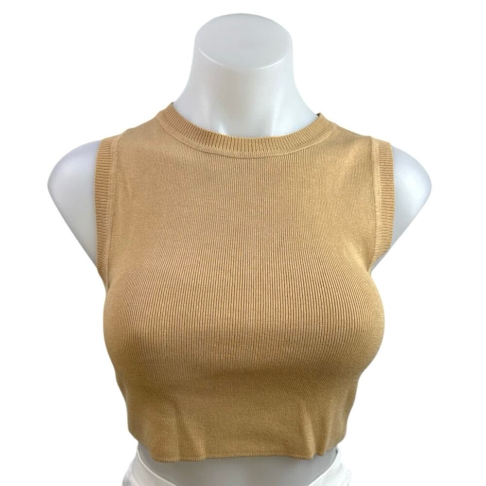 Zara Women's Tan Ribbed Knit Sleeveless Crop Vest Tank Sweater Top Size S